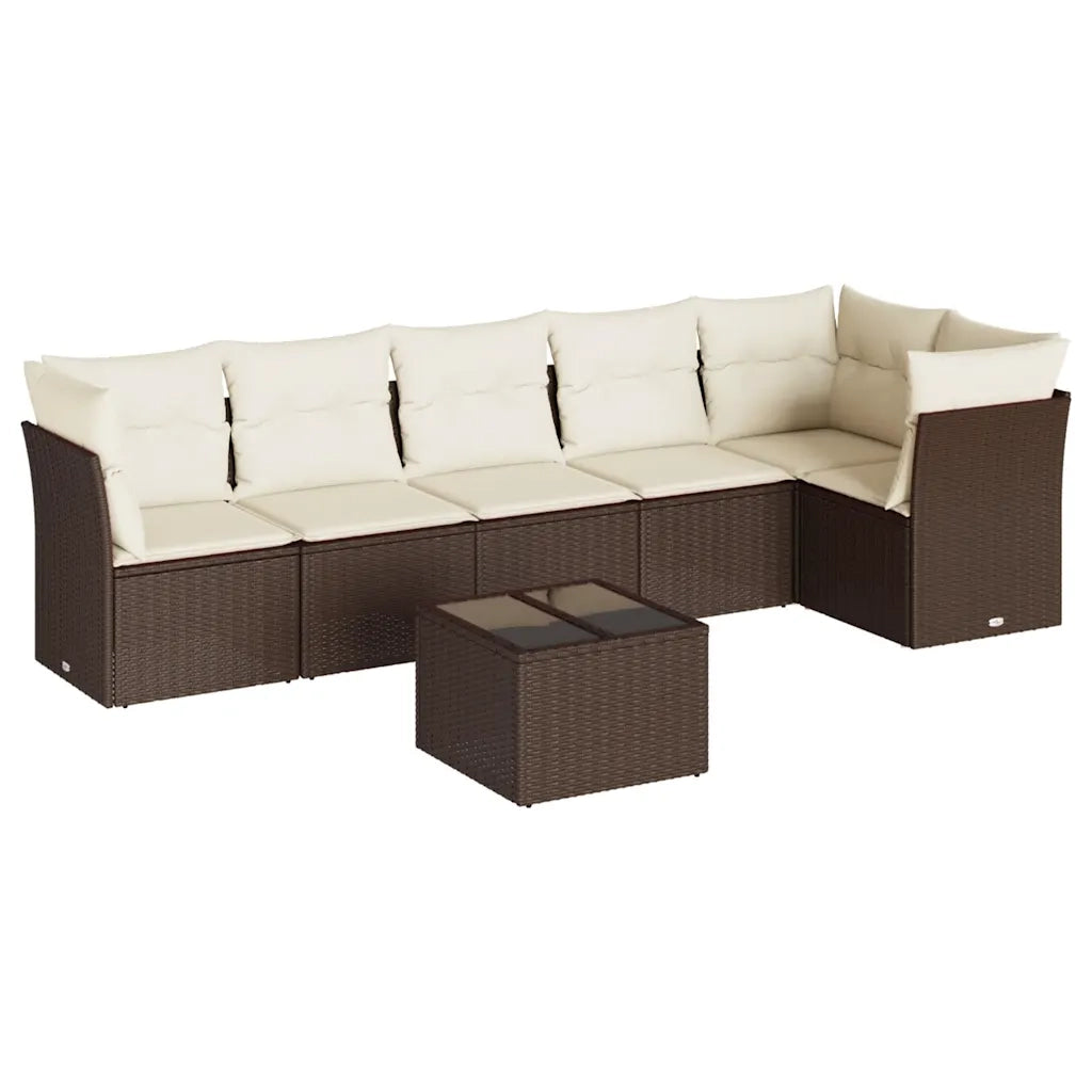 Set Divani da Giardino 7 pz con Cuscini Marrone in Polyrattan 3249512