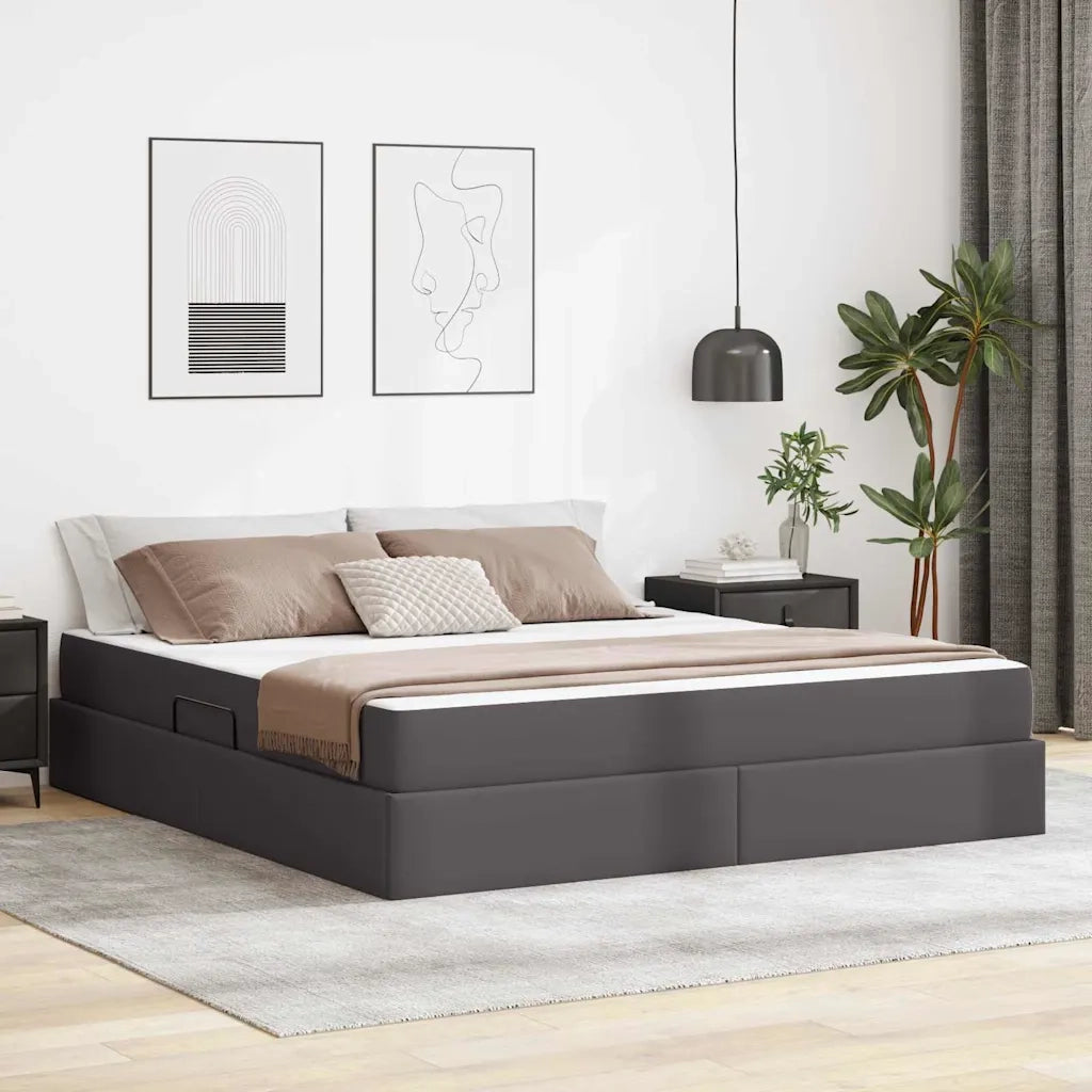 Letto con contenitore e materasso 2 pcs Grigio Pelle