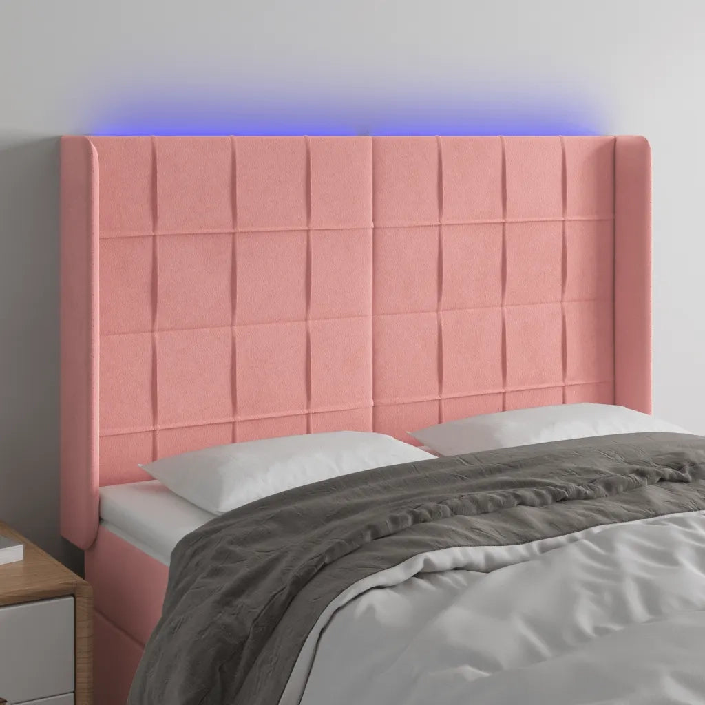 Testiera | Testata a LED rosa 147x16x118/128 cm in Velluto
