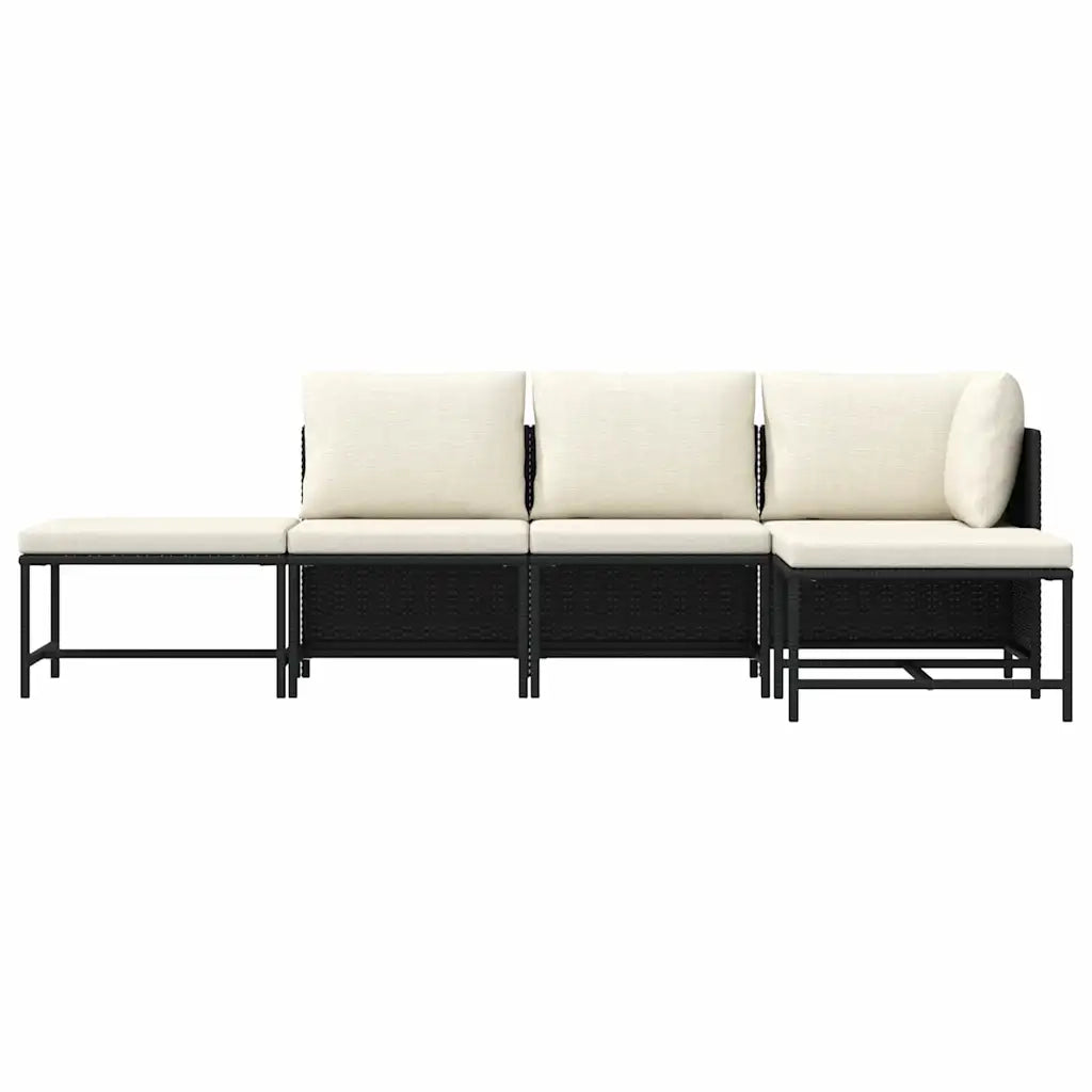 Set Divani da Giardino 5 pz | Set Salotto da Giardino con Cuscini in Polyrattan Nero