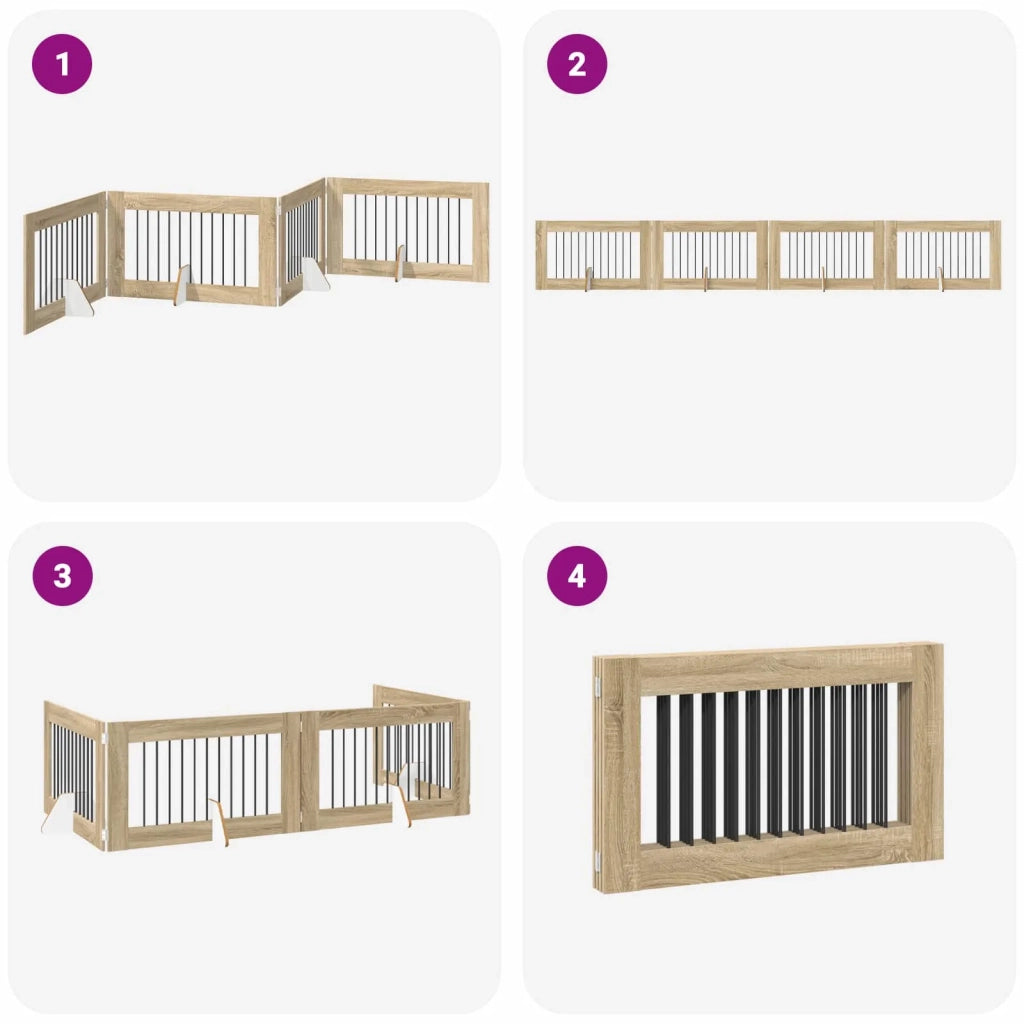 Cancello per cani pieghevole con supporti 4 pz Rovere Sonoma 892116