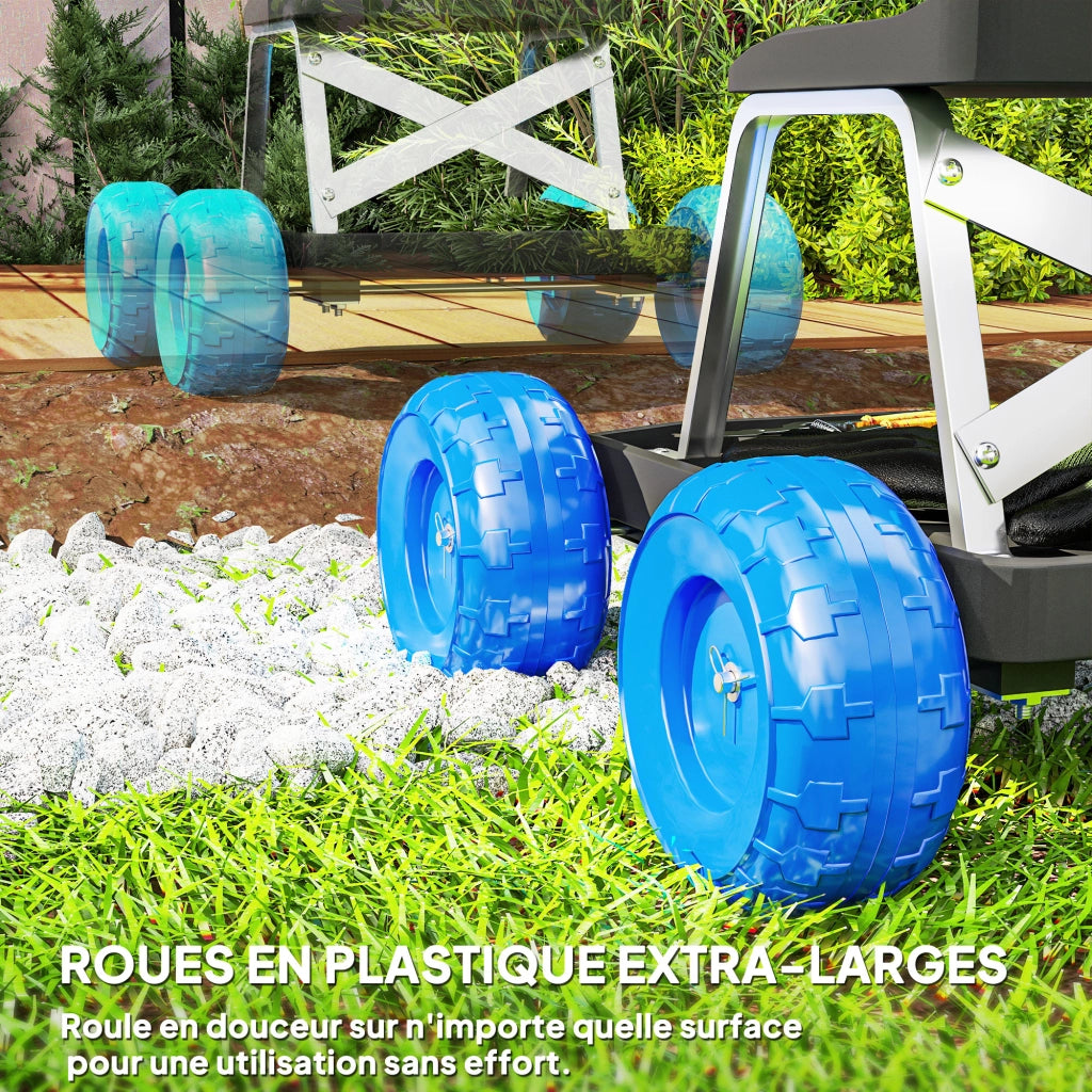 Sgabello da giardinaggio con ruote e vassoio portattrezzi ¨C Xylo ¨C Blu 50x49x32 cm