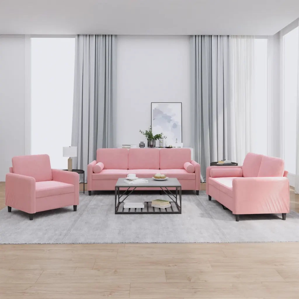 Set di Divani 3 pz con Cuscini Rosa in Velluto 3201957