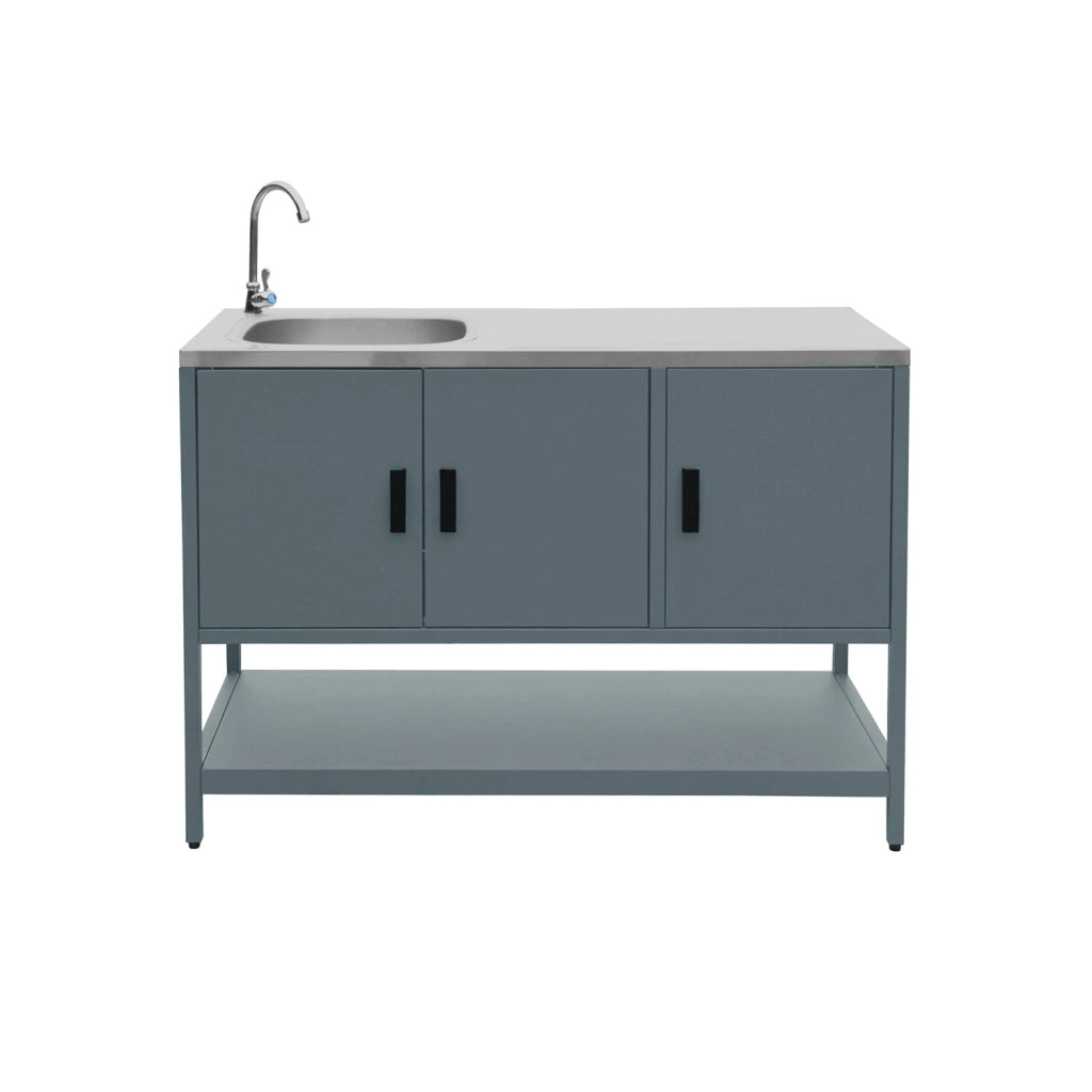 Cucina esterna, 2 moduli e barbecue a carbone con lavandino, blu