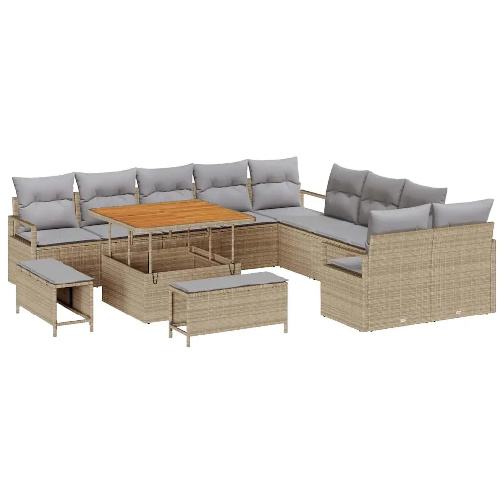 Set Divano da Giardino con cuscino 13 pcs Beige polyrattan