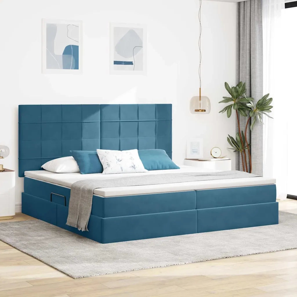 Letto con contenitore e materasso Blu Scuro 200 x 200 cm