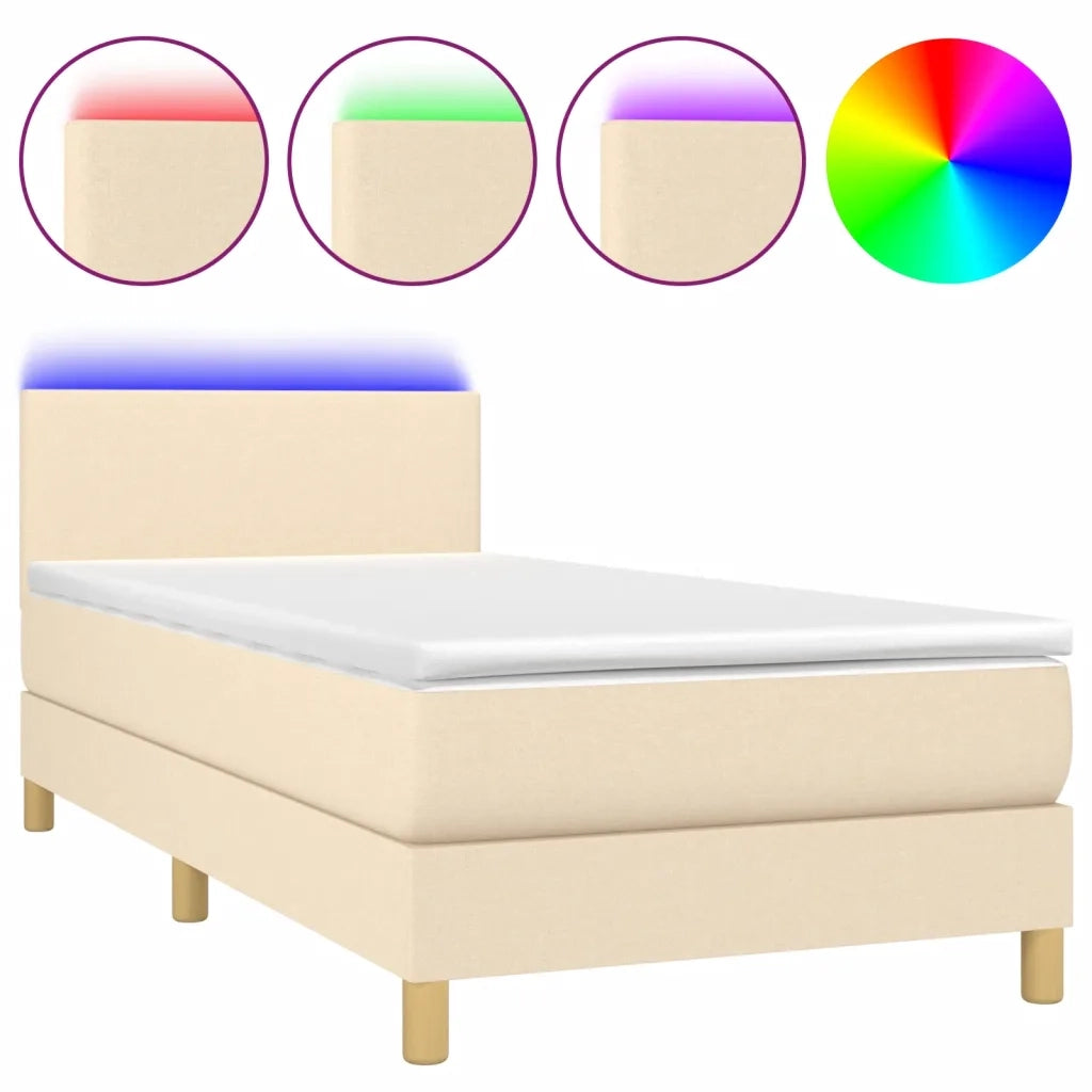 Letto a Molle con Materasso e LED Crema 90x200 cm in Tessuto 3133530