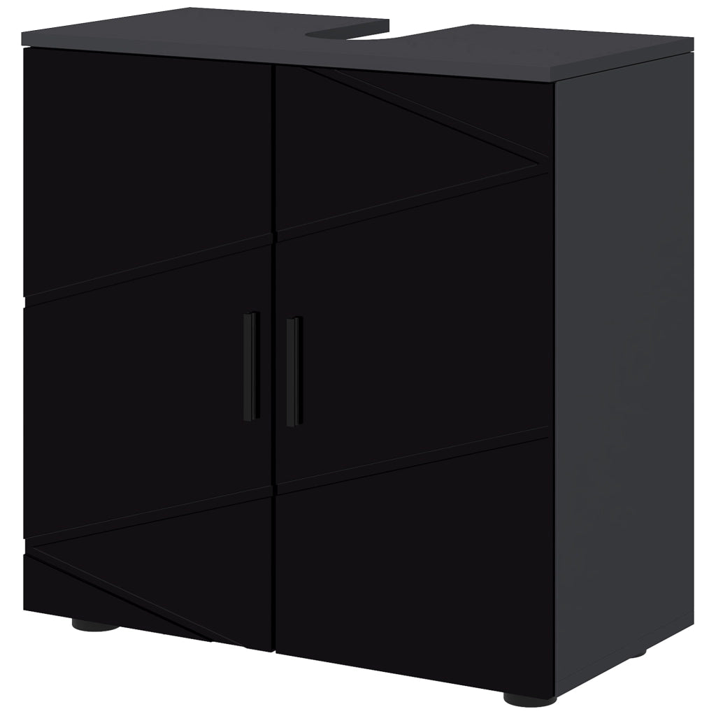 Mobile Sottolavabo Bagno in Legno con Armadietto 2 Ante, 60x30x60cm, Nero
