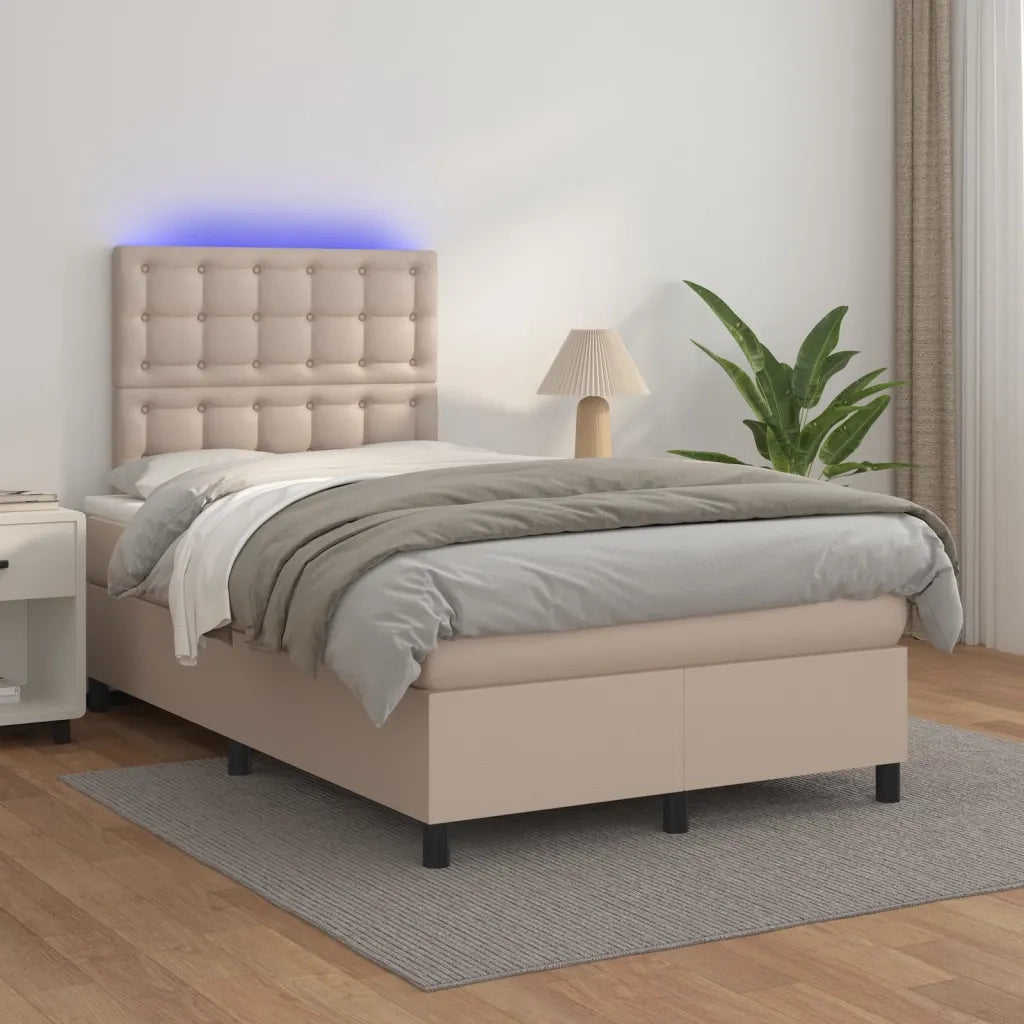 Giroletto Molle Materasso e LED Cappuccino 120x200cm Similpelle