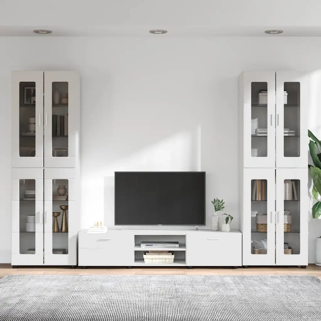 Set mobile TV con porta FLORIN Bianco Lucido Legno multistrato