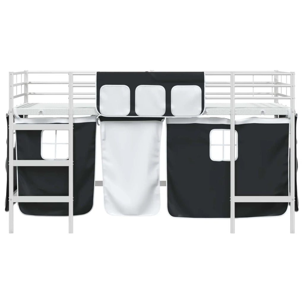 Struttura del Letto Loft per Bambini con Tendine-Giroletto per bambini Bianco e Nero 464606