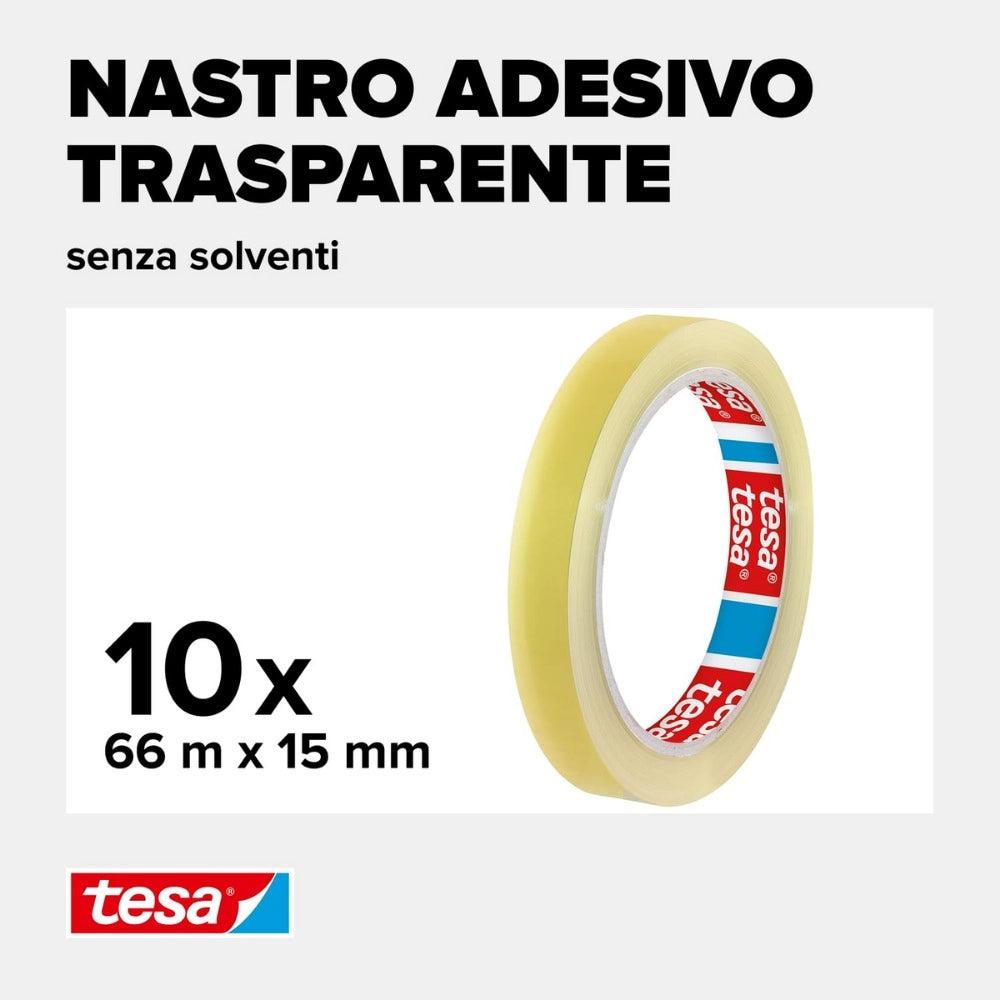 Tesa tesafilm standard nastro adesivo multiuso 66m x 15mm - 10 rotoli