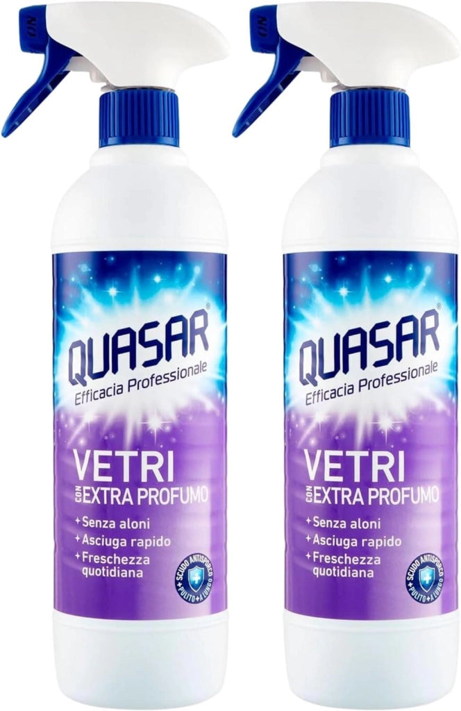 QUASAR SPRAY VETRI SET 2 PZ X 580 ML CON EXTRA PROFUMO NON LASCIA ALONI USO QUOTIDIANO