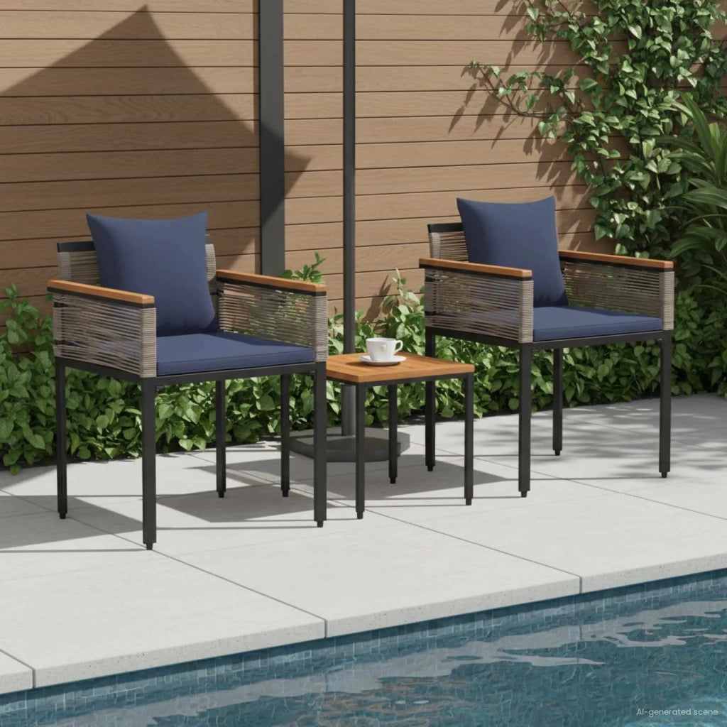 Set di Mobili da Esterno 3 pcs Grigio e Blu Navy Rattan in PE
