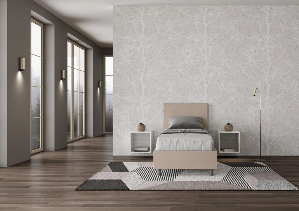 BS COM Letto singolo senza rete imbottito 80x210 similpelle tortora