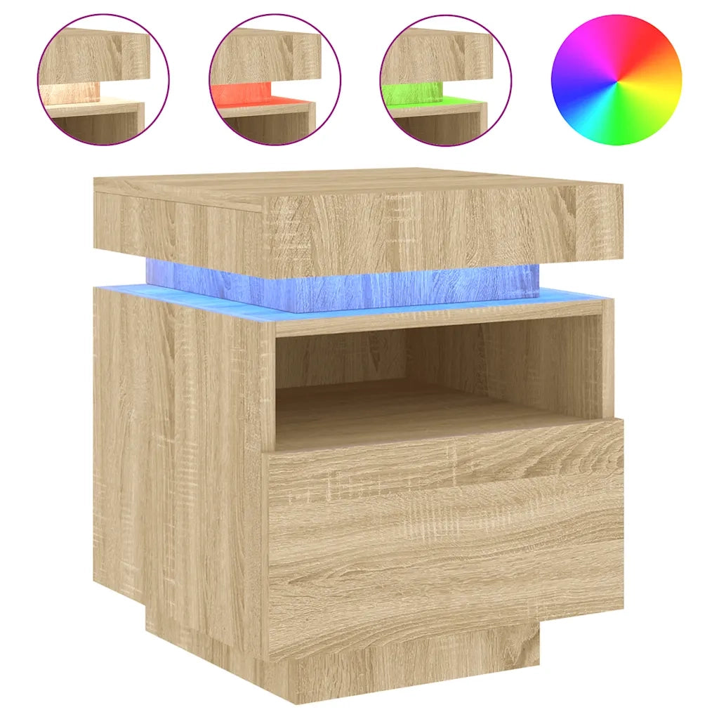 Comodino con Luci LED Rovere Sonoma 40x39x48,5 cm 836788