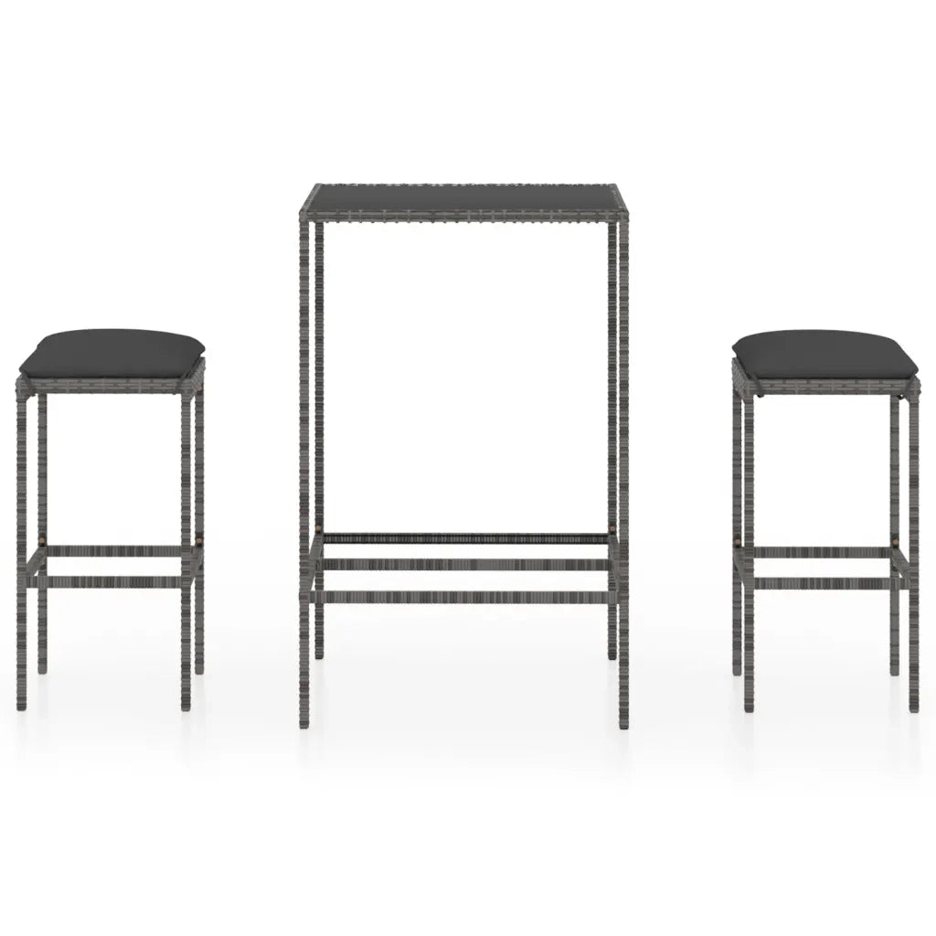 Set da Bar da Giardino 3 pz con Cuscini in Polyrattan Grigio 3064818