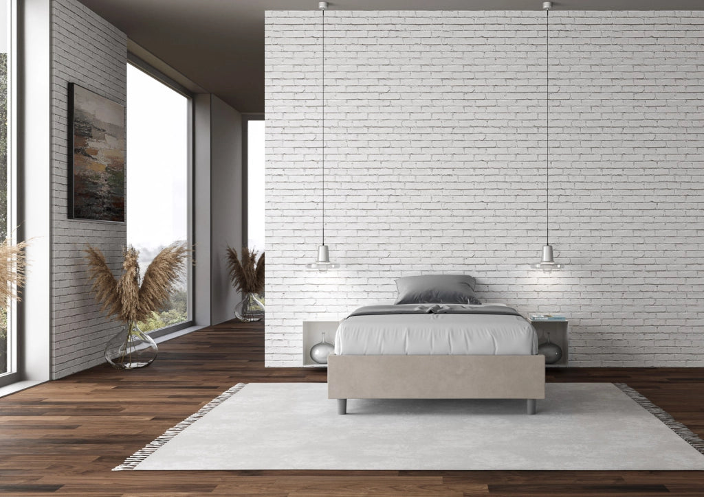 BS COM Letto una piazza e mezza con rete imbottito 120x200 microfibra sabbia