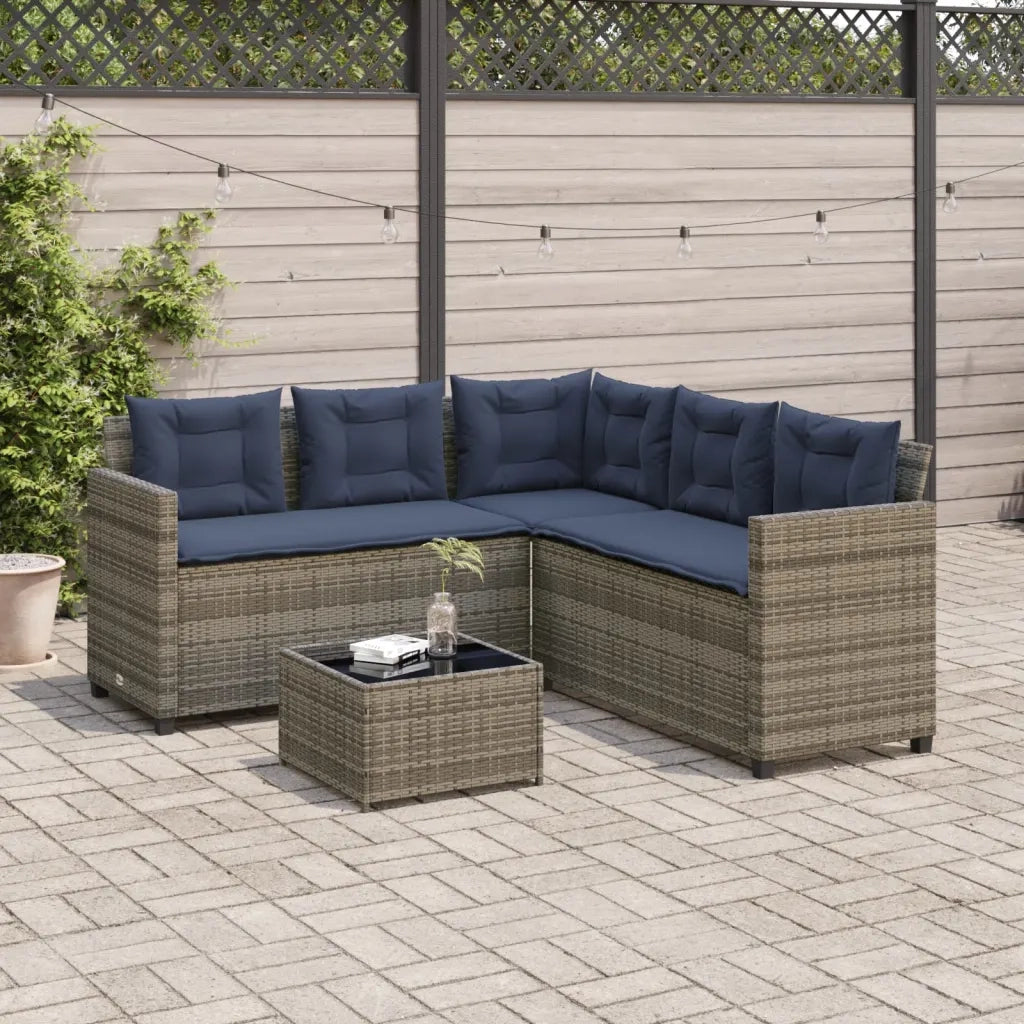 Divano da giardino con Tavolino e cuscini a forma di L in Polyrattan Grigio 369046