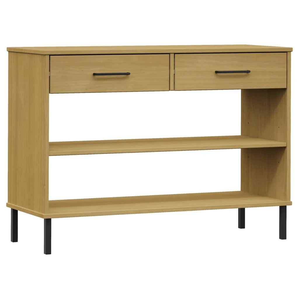 Mobile Consolle | Tavolo d'Ingresso Gambe Metallo Marrone Legno Massello Pino OSLO