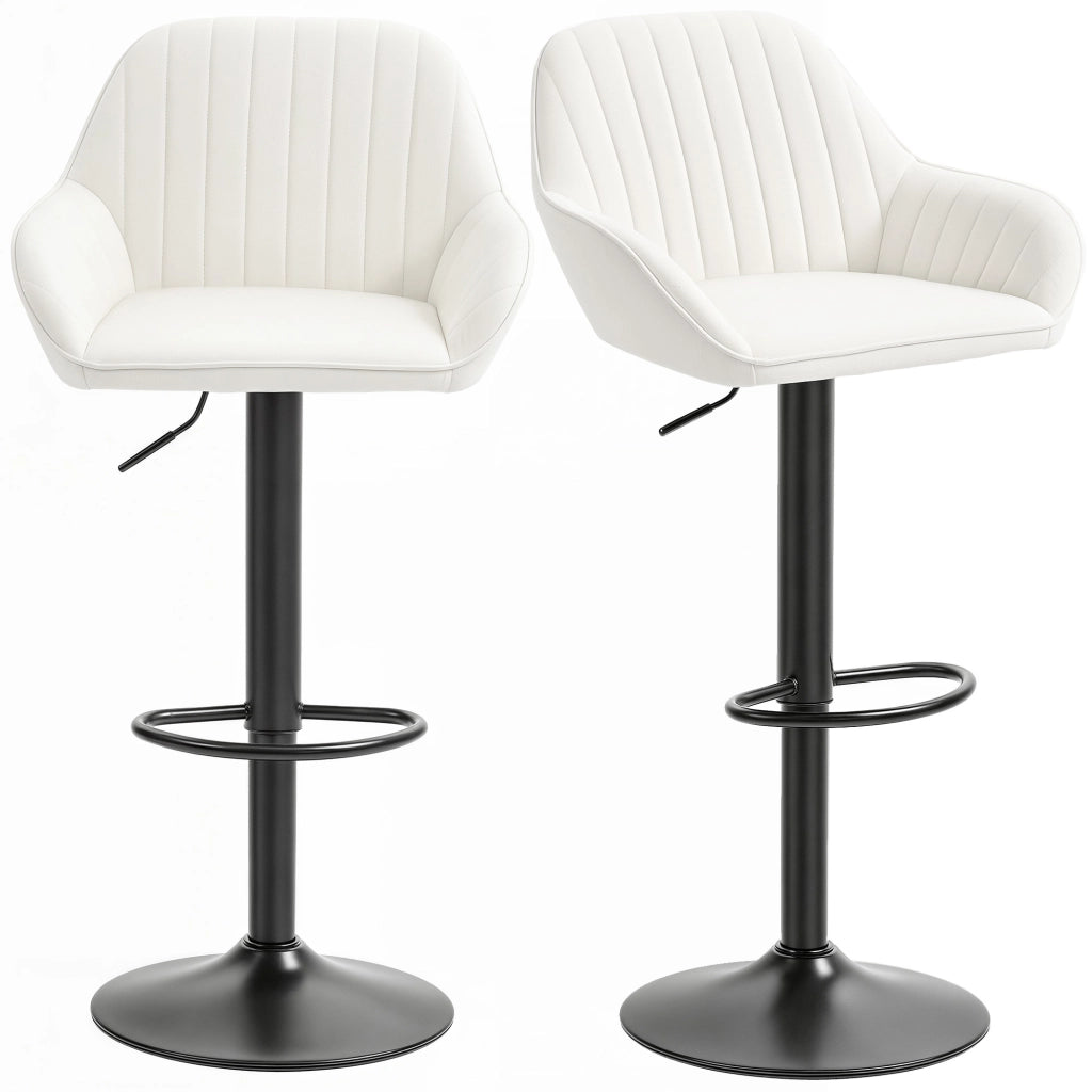 Set di 2 sgabelli da bar girevoli regolabili in altezza ¨C zephmum ¨C velluto crema con schienale e poggiapiedi 62-83 cm