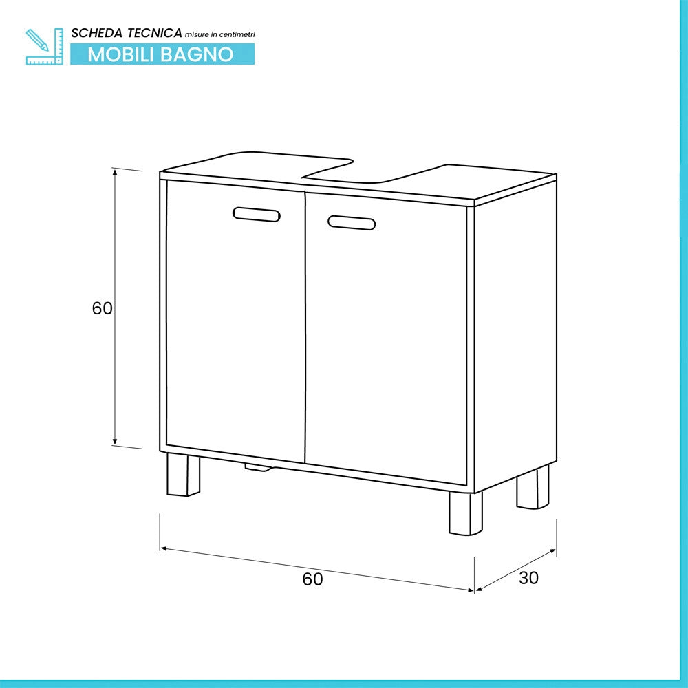 Mobile sottolavabo 60 cm bianco con 2 ante Fast