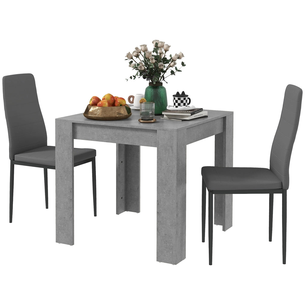 Set da Pranzo Tavolo e 2 Sedie Imbottite in Pelle PU Grigio
