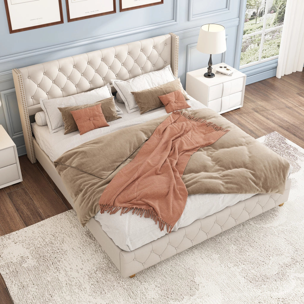 letto imbottito lino beige 160 x 200 cm