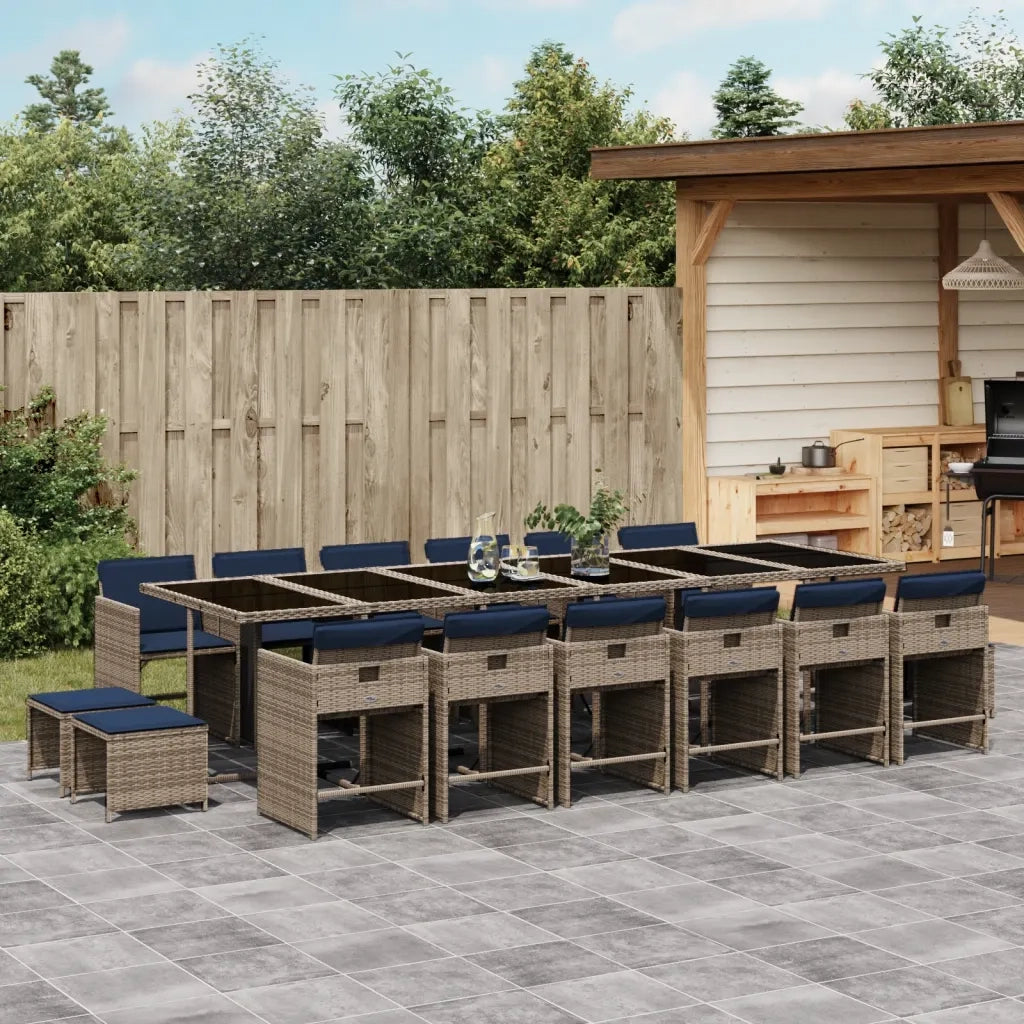Set da pranzo da giardino da 17 pz con Cuscini in Polyrattan Grigio 3277956