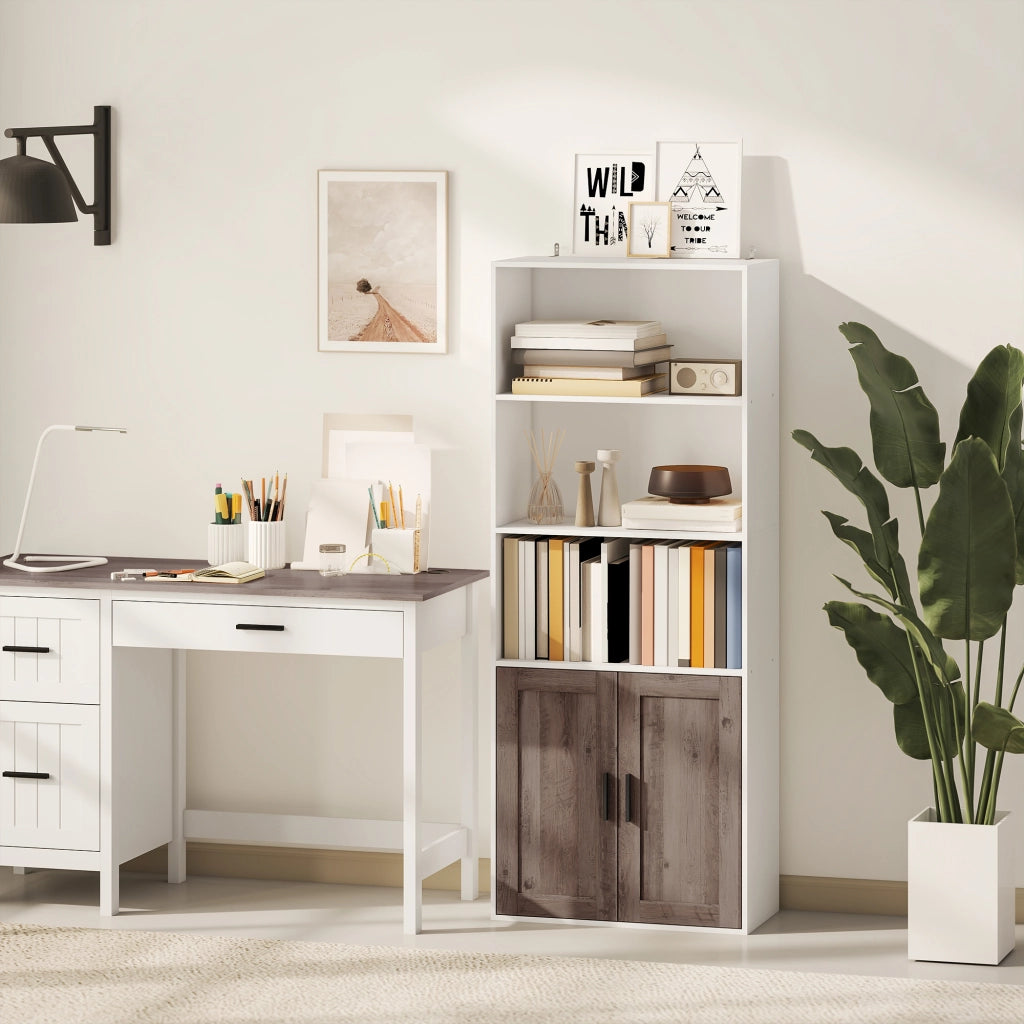 Libreria con Ante e Scaffale Aperto ¨C Minimal ¨C 60x30x149,5 cm Bianco e Marrone