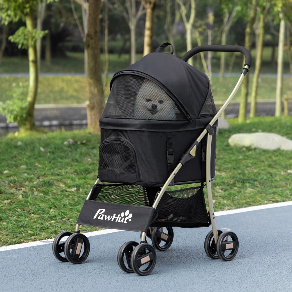 Carrello per Cani Piccoli 3 in 1 ¨C Xylo ¨C Rimovibile con Cestino e Cuscino Nero