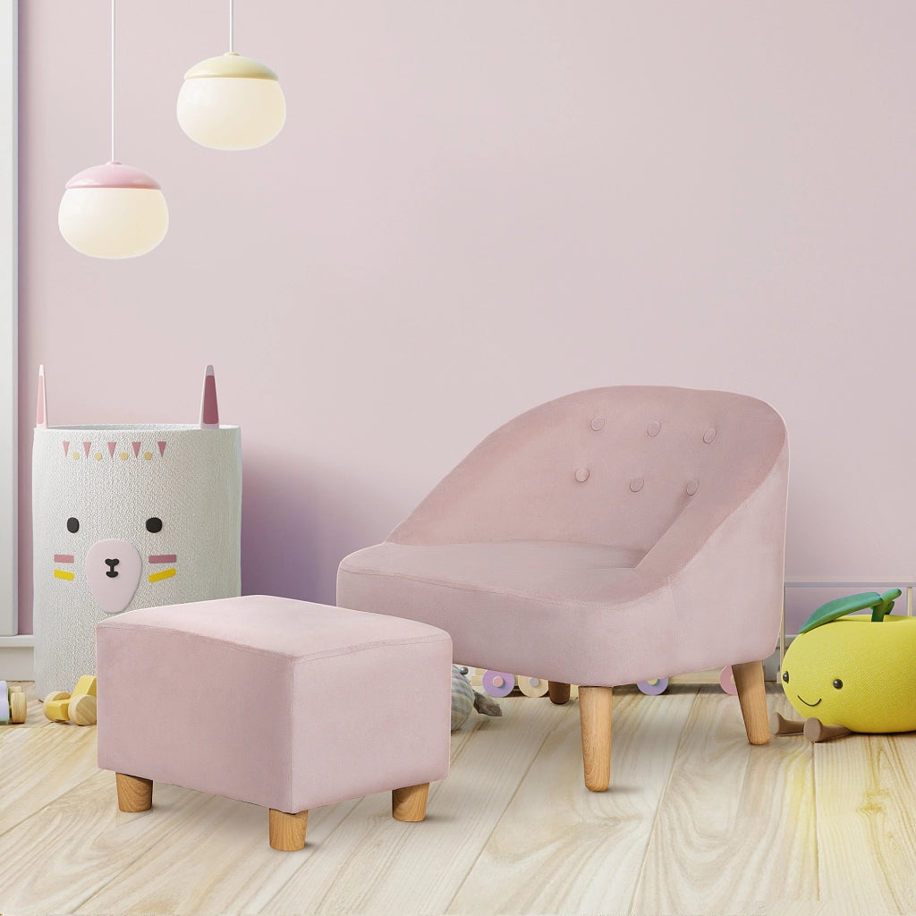 Poltrona con pouf per bambini 3-5 anni ¨C zephmum ¨C rosa velluto 51x51x50 cm