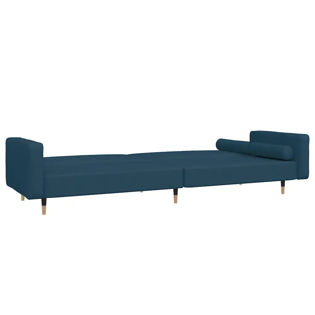 Divano Letto a 2 Posti con 2 Cuscini Blu in Velluto 375748