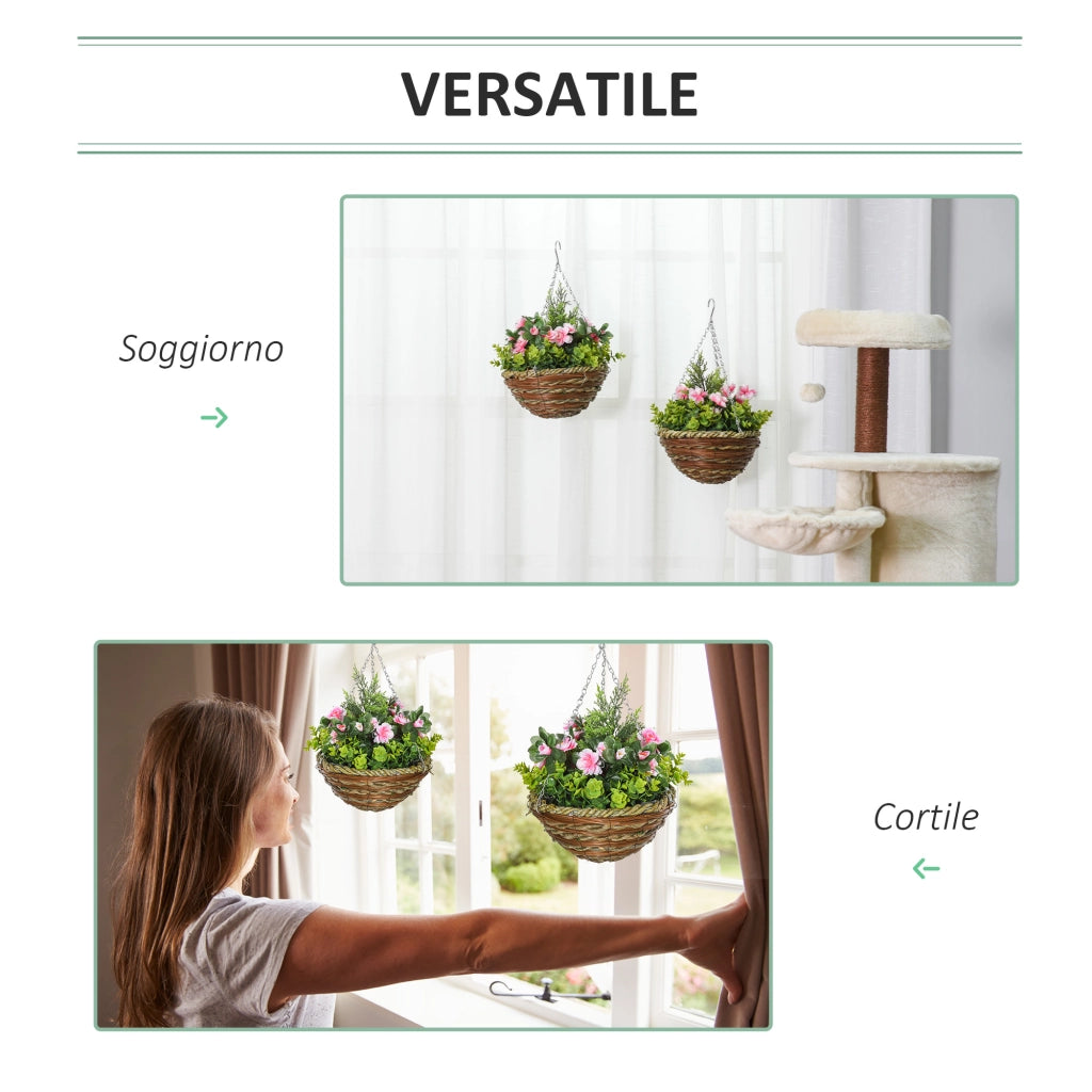 Set Piante Finte Lisianthus con Vaso ¨C Minimal ¨C Verde Rosa 25x34 cm