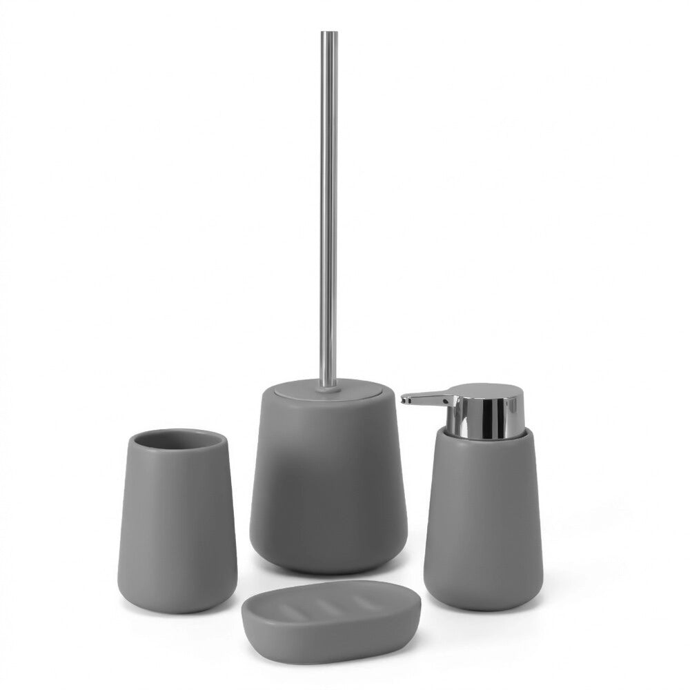 Set accessori bagno con dispenser e portaspazzolini grigio e cromo design tondo Sidney