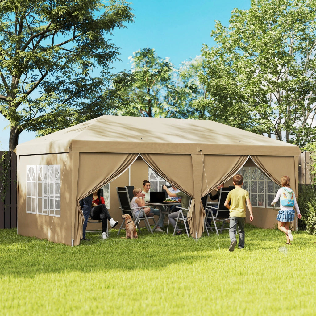 Gazebo pieghevole pop-up impermeabile 6x3x2,7m - Xylo - 4 pareti laterali rimovibili 4 finestre verde