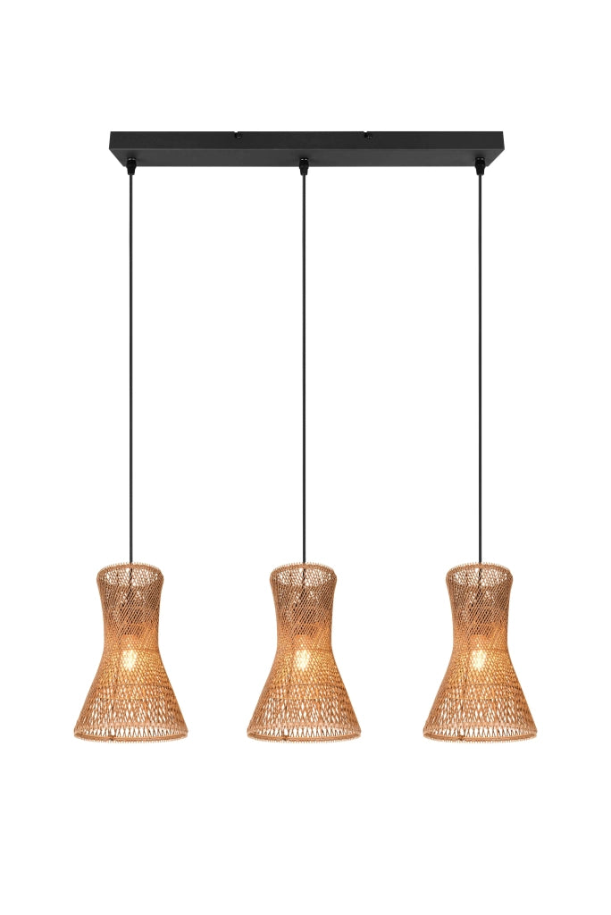 Lampada a sospensione 3 diffusori, fibre naturali, L 75 cm, Bijou