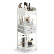 Organizer per trucco con ruote, Carrello organizzatore con cassetti e ripiani Bianco