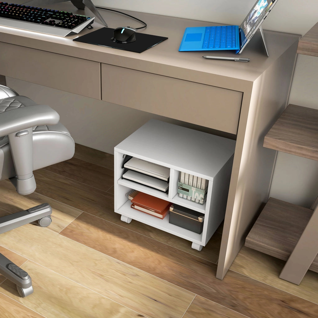 Scrivania con supporto per stampante e ruote ¨C Minimal ¨C 40x30x36 cm bianco