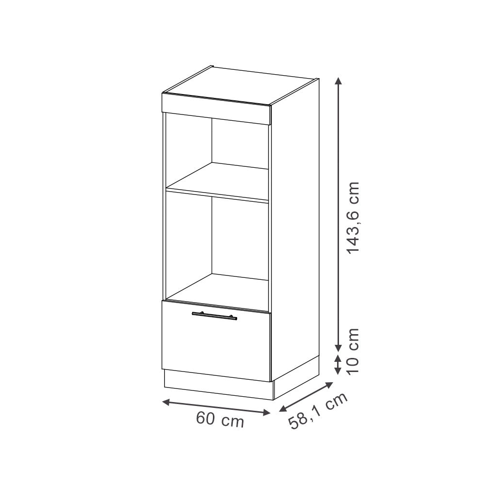 Mobile cucina microonde Fame-Line Nero rigato/Rovere dorato 60 cm aperto Vicco
