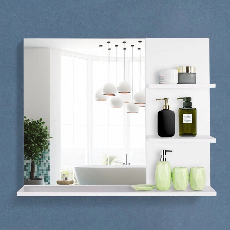 Specchio da Bagno con Mensole ¨C Xylo ¨C 2 Ripiani Laterali + Ripiano Inferiore - MDF Bianco