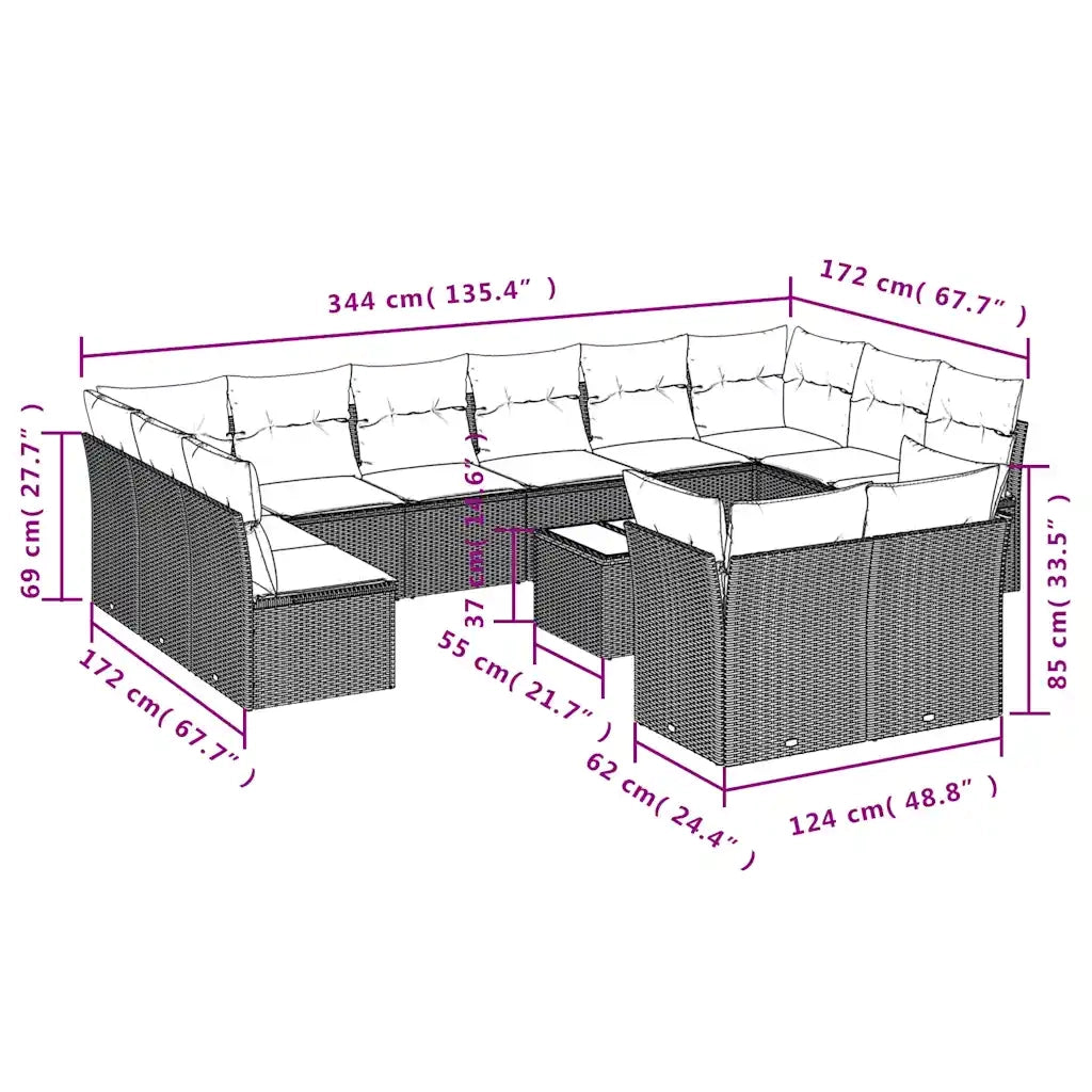 Set Divani da Giardino 13 pz con Cuscini Marrone in Polyrattan 3250282