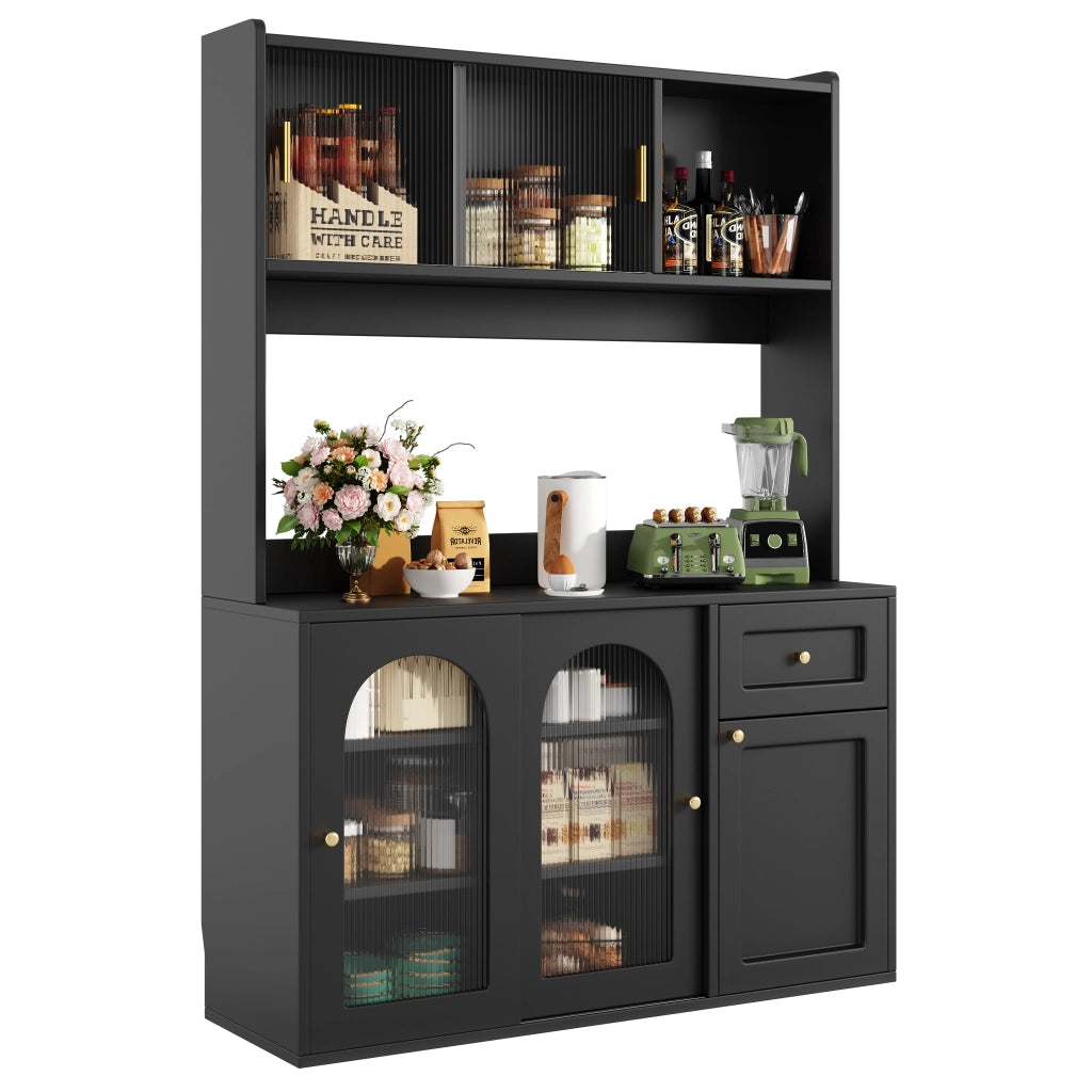Credenza con LED ¨C MINIMAL ¨C Nero, Ante a Vetro, Ripiani Regolabili