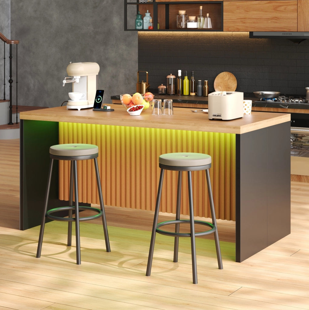 Isola cucina industrial 155x80x90 cm in MDF effetto legno e nero; con LED; prese e USB