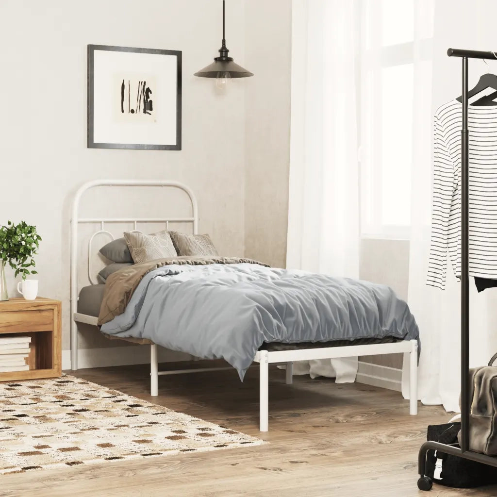 Letto singolo | Letto per adulti | Giroletto senza Materaso con Testiera Metallo Bianco 75x190 cm