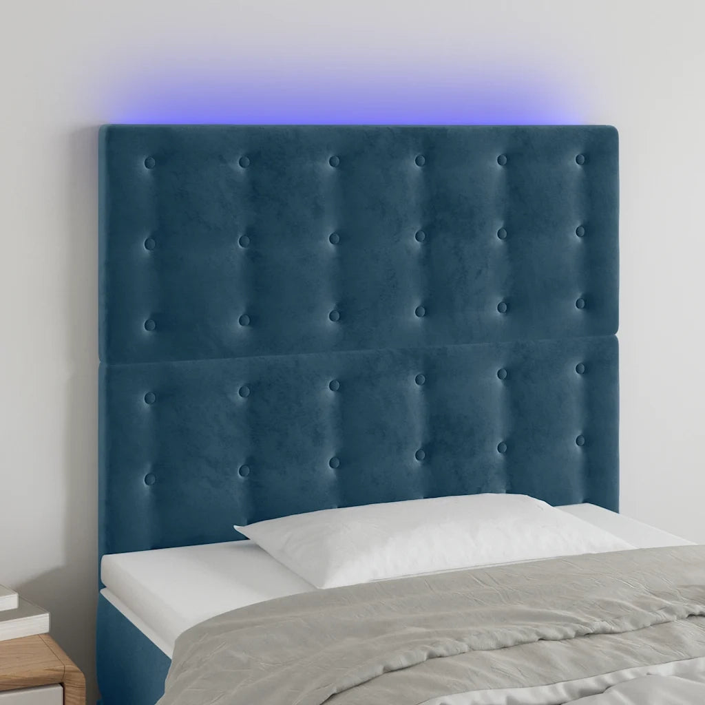 Testiera a LED-Testata con LED Blu Scuro 100x5x118/128 cm in Velluto 884510