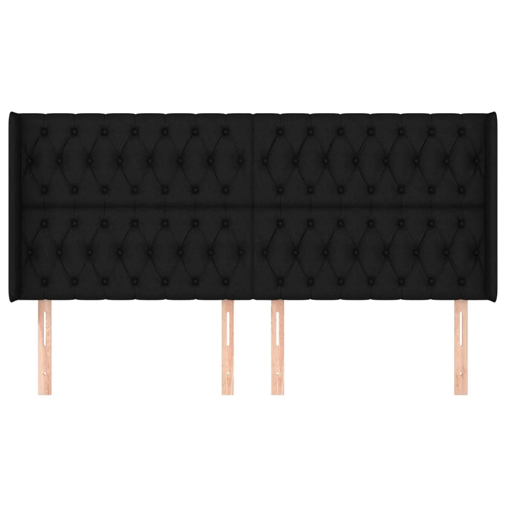 Testiera | Testata ad Orecchio Nera 203x16x118/128 cm in Tessuto