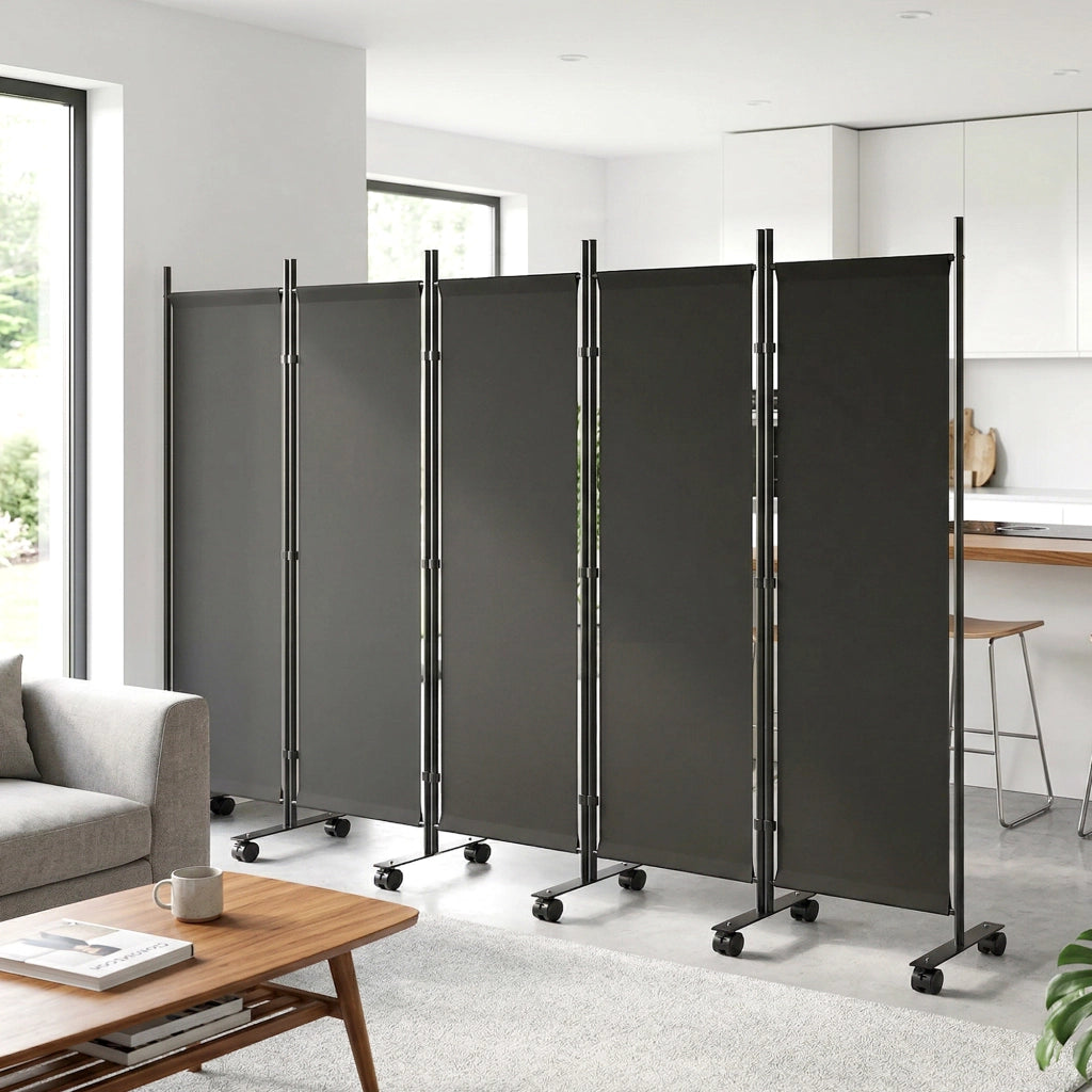 Paravento Divisorio 5 Pannelli con 12 Ruote ¨C Xylo ¨C Nero 252x170 cm