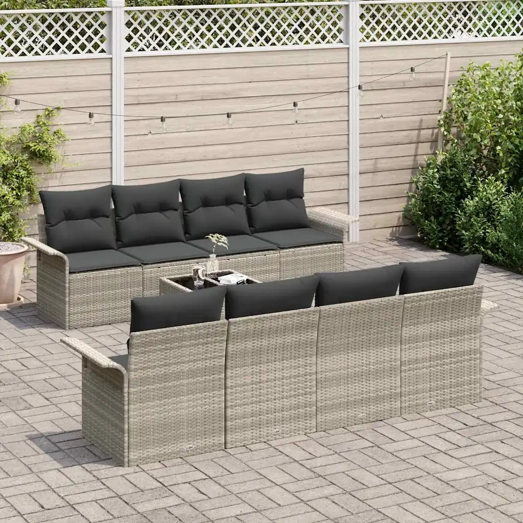 Set Divano da Giardino 9 pcs Grigio chiaro Poly Rattan