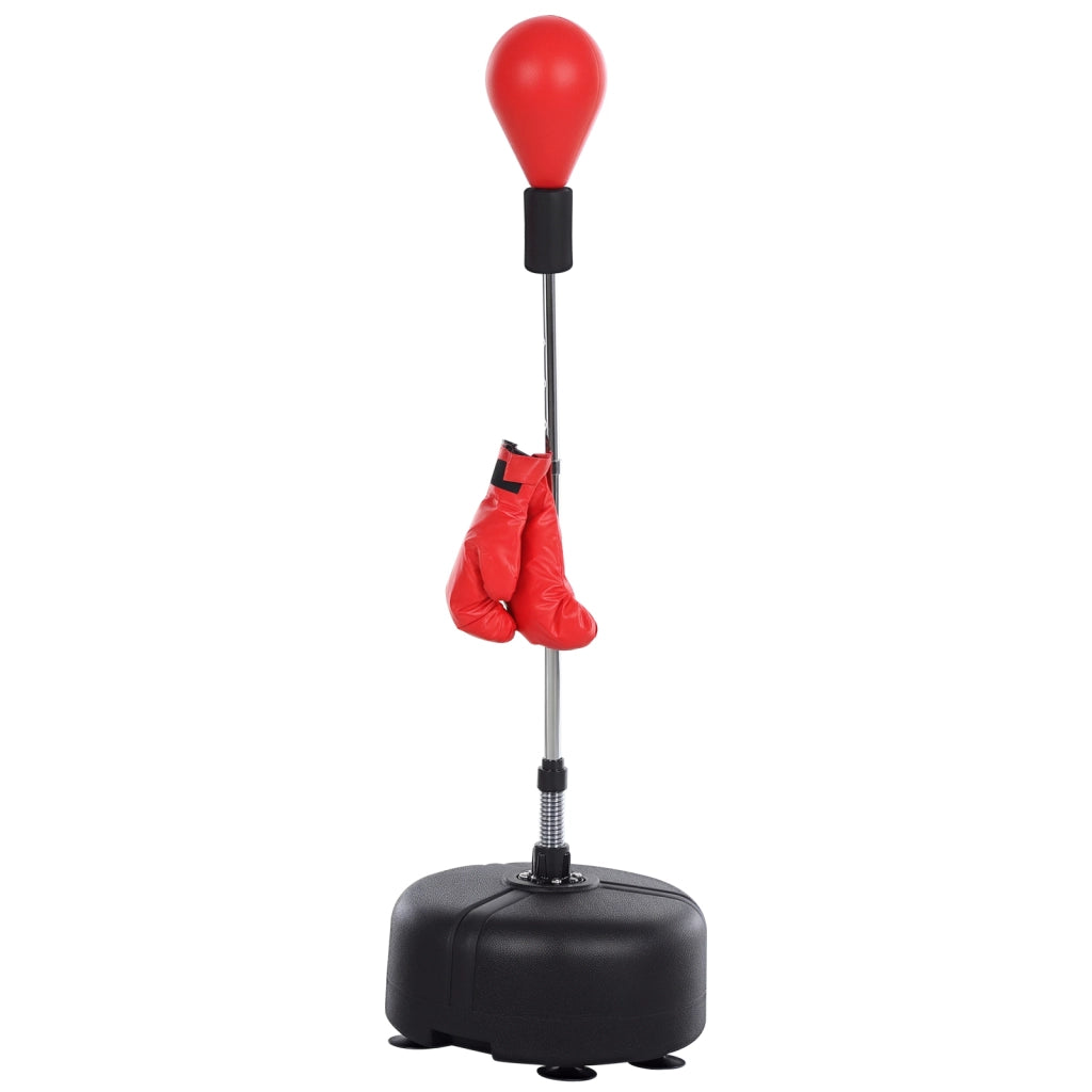 Punching Ball ad Altezza Regolabile con Guanti Boxe. in Acciaio. Finta Pelle e PE. ?48x136-154 cm. Nero e Rosso